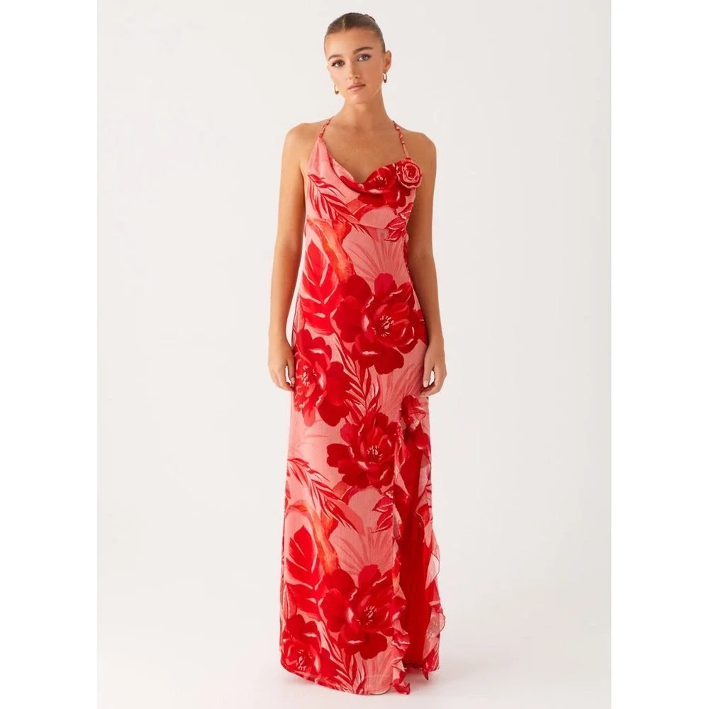 Peppermayo First Class Maxi Dress Sicily Sunsets Red Pink Size 4 New With Tags - Picture 4 of 10